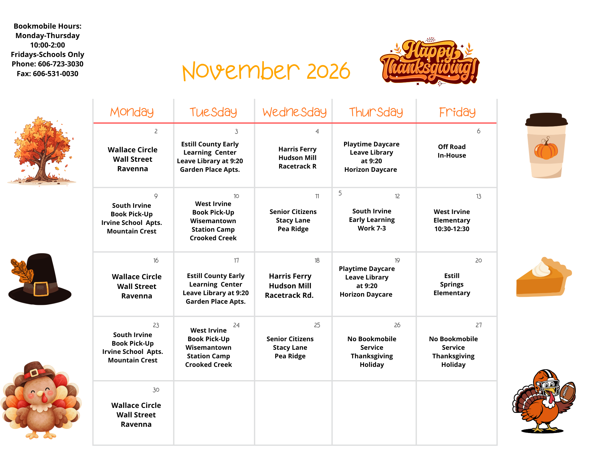 November bookmobile calendar